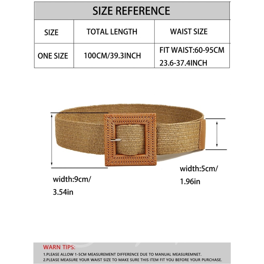 Camel Straw Woven Belt Square Buckle - Picture 6 of 7